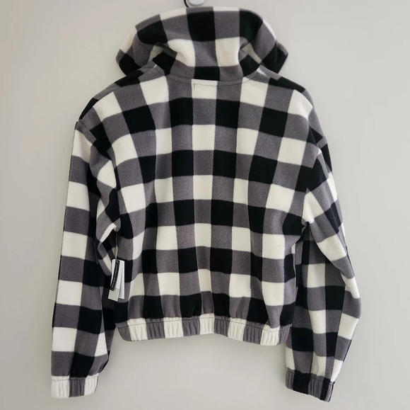 NWT BP | Black & Ivory Buffalo Check Cropped Half Zip Pullover Fleece - Size S - Picture 8 of 13
